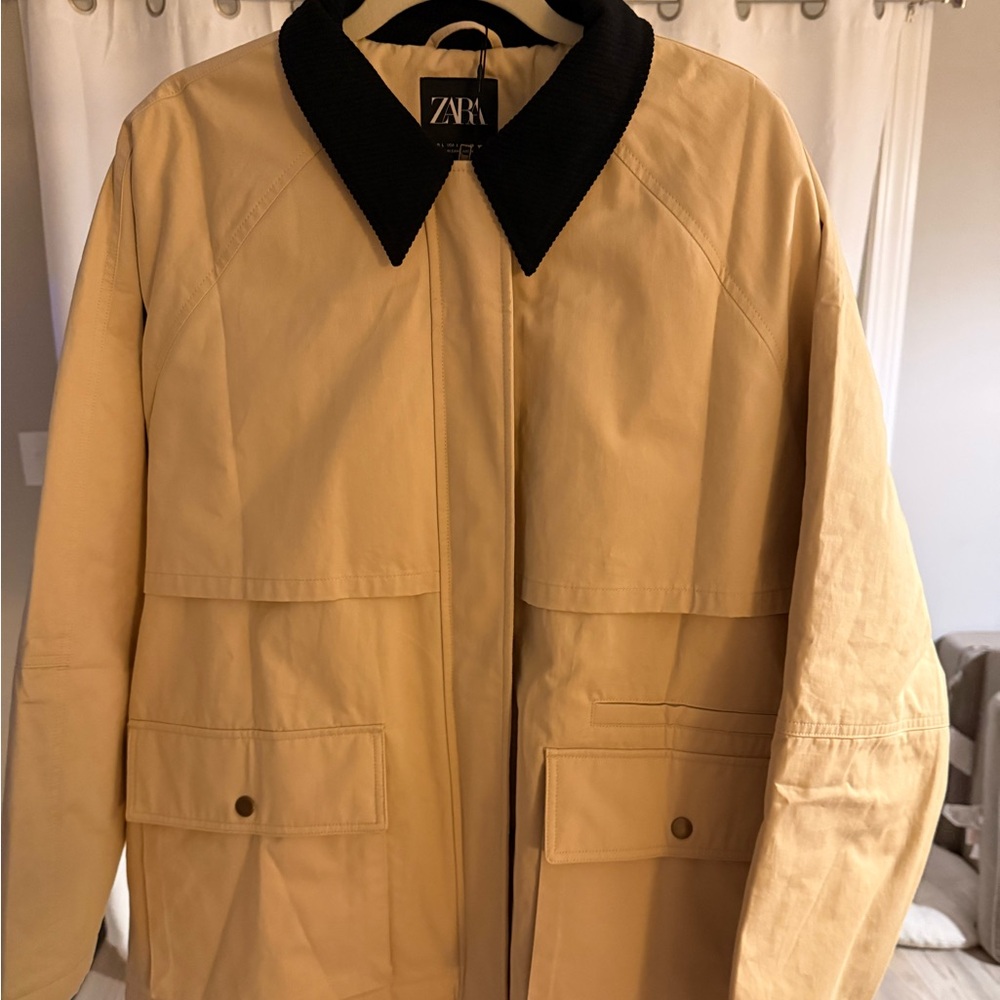 Zara Tan Jacket with Black Collar
